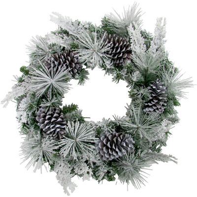 Fraser Hill Farm 24 in. Christmas Snow Flocked Wreath with Oversize Pine Cones
