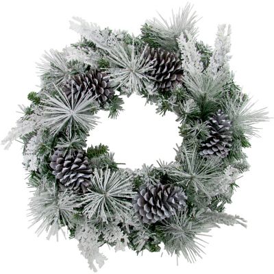 Fraser Hill Farm 24 in. Snow-Flocked Artificial Christmas Wreath with Oversize Pine Cones