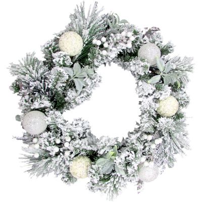 Fraser Hill Farm 24 in. Snow-Covered Artificial Christmas Wreath with Glitter Ornaments, Leaves and Berries