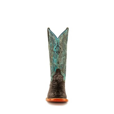Image showing 3 th Ferrini Women's Print Caiman S-Toe Western Cowboy Boots, Black/Turquoise