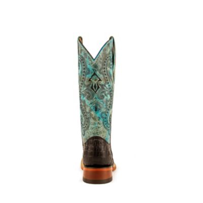 Image showing 5 th Ferrini Women's Print Caiman S-Toe Western Cowboy Boots, Black/Turquoise