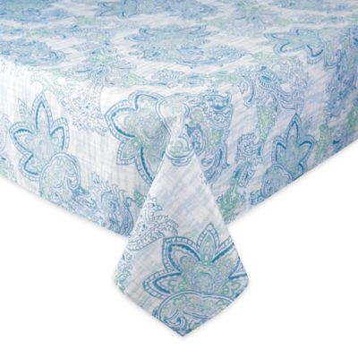 Image showing  Blue Watercolor Paisley Print Outdoor Round Tablecloth, 60 in.