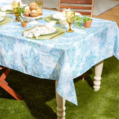 Image showing  Blue Watercolor Paisley Print Outdoor Round Tablecloth, 60 in.