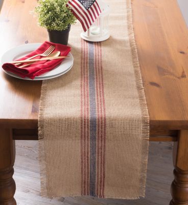 Image showing  Middle Striped Burlap Table Runner