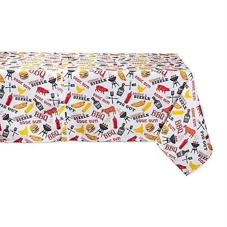 Design Imports BBQ Fun Print Outdoor Round Tablecloth with Zipper