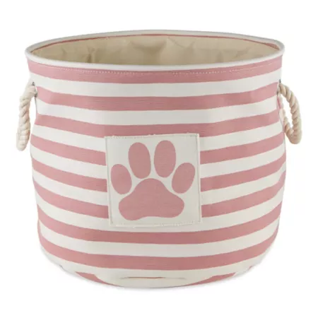 Zingz & Thingz Round Striped Polyester Storage Bin with Paw Patch for Pets CAMZ12494 Pet Toy Boxes