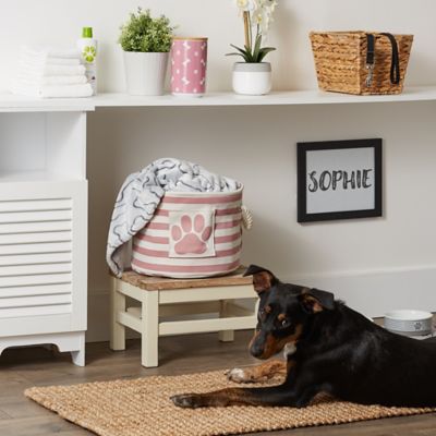 Image showing 6 th Bone Dry Striped with Paw Patch Round Polyester Pet Storage Bin, CAMZ12494