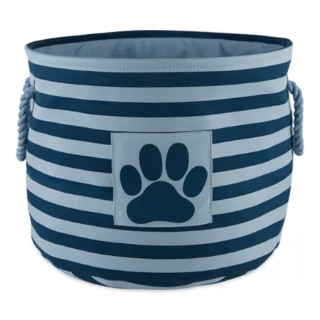 Zingz & Thingz Round Polyester Striped Storage Bin with Paw Patch for Pets CAMZ12506 Pet Toy Boxes