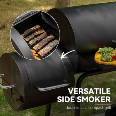 Image showing  Barrel Charcoal Grill with Offset Smoker and Cover, 811 sq. in., Black, CC1830FC