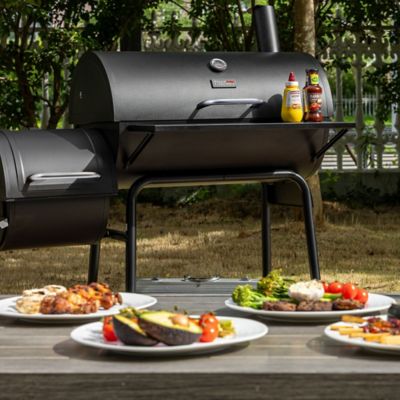 Image showing 9 th Royal Gourmet Barrel Charcoal Grill with Offset Smoker and Cover, 811 sq. in., Black, CC1830FC
