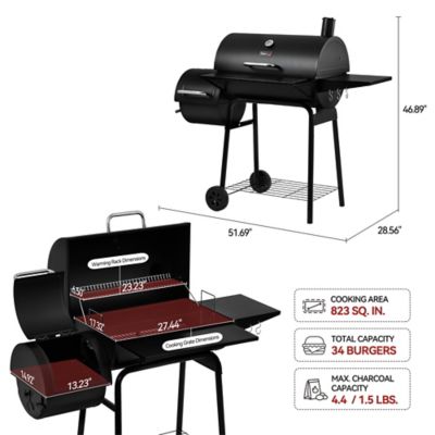 Image showing  Barrel Charcoal Grill with Offset Smoker and Cover, 811 sq. in., Black, CC1830SC