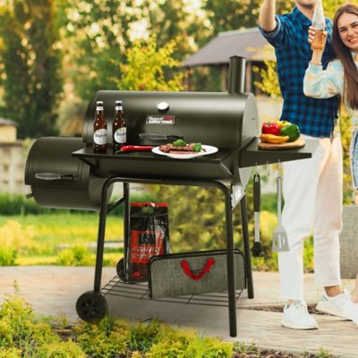 Image showing 9 th Royal Gourmet Barrel Charcoal Grill with Offset Smoker and Cover, 811 sq. in., Black, CC1830SC