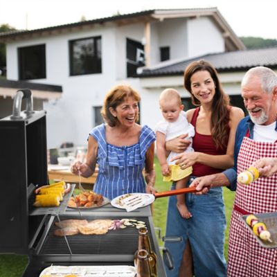 Image showing  Barrel Charcoal Grill with Side Tables and Bottom Shelf, 746 sq. in., Black