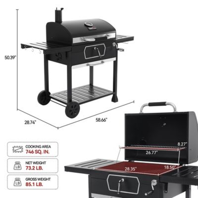 Image showing  Barrel Charcoal Grill with Side Tables and Bottom Shelf, 746 sq. in., Black