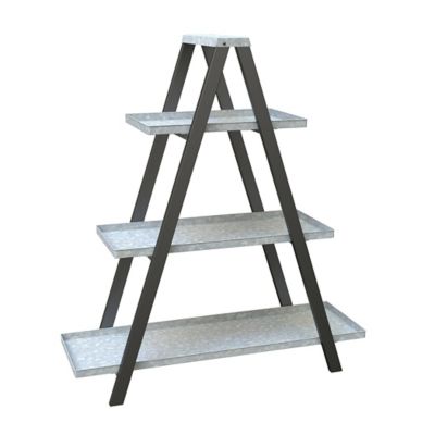 Panacea Vintage Ladder A-Frame Sheet Metal Plant Stand with 3 Shelves