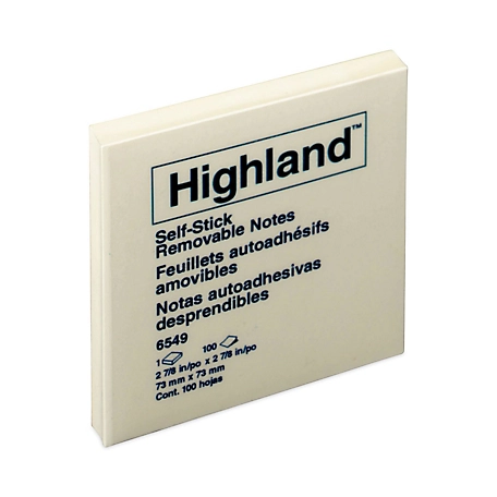 Highland Self-Stick Notes, 3 in. x 3 in., Yellow, 100 Sheets, 12-Pack
