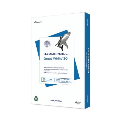 Hammermill Great White 30 Recycled Print Paper, 92 Brightness, 20 lb., 11 in. x 17 in., White