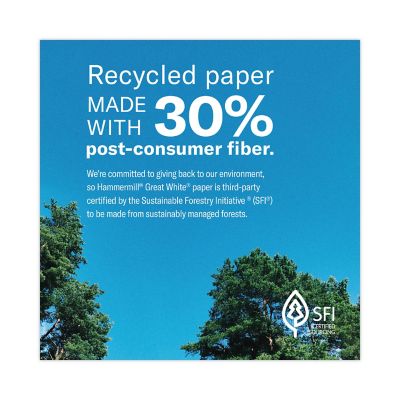 Image showing 5 th Hammermill Great White 30 Recycled Print Paper, 92 Brightness, 20 lb., 11 in. x 17 in., White
