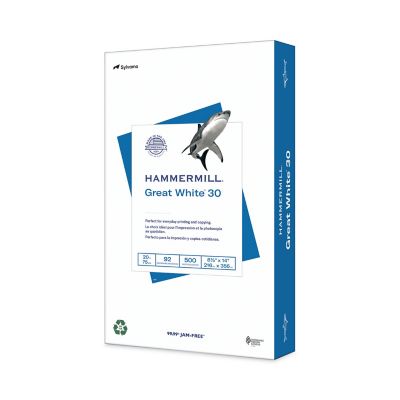 Hammermill Great White 30 Recycled Print Paper, 92 Brightness, 20 lb., 8.5 in. x 14 in., White