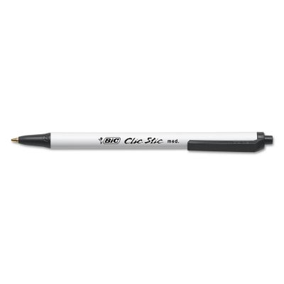 Image showing  Clic Stic Retractable Ballpoint Pens, Medium, 1 mm, Black Ink, White Barrel, 12-Pack