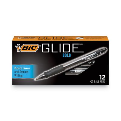 BIC Velocity Atlantis Bold Retractable Ballpoint Pens, 1.6 mm, Black Ink, Smoke Barrel, 12-Pack
