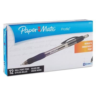 Paper Mate Profile Retractable Ballpoint Pens, Black, Bold 1.4 mm, 12-Pack