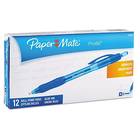 Paper Mate Profile Retractable Ballpoint Pens, Blue, Bold 1.4 mm, 12-Pack