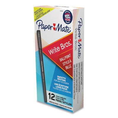 Image showing  Write Bros. Stick Ballpoint Pens, Medium 1 mm Tip, Black Ink/Barrel, 12-Pack
