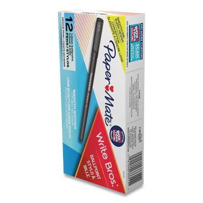 Image showing  Write Bros. Stick Ballpoint Pens, Medium 1 mm Tip, Black Ink/Barrel, 12-Pack