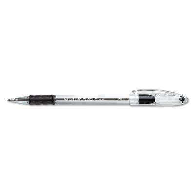 Image showing  RSVP Stick Ballpoint Pens, Fine 0.7 mm Tip, Black Ink, Clear/Black Barrel, 12-Pack