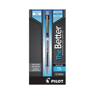 Image showing  Better Retractable Ballpoint Pens, Fine 0.7 mm Tip, Black Ink, Tinted Barrel, 12-Pack