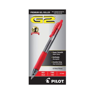 Image showing  G2 Premium Retractable Gel Pens, 0.7 mm, Red Ink, Smoke Barrel, 12-Pack
