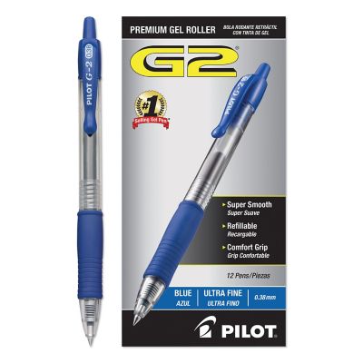 Image showing  G2 Premium Retractable Gel Pens, 0.38 mm, Blue Ink, Clear/Blue Barrel, 12-Pack
