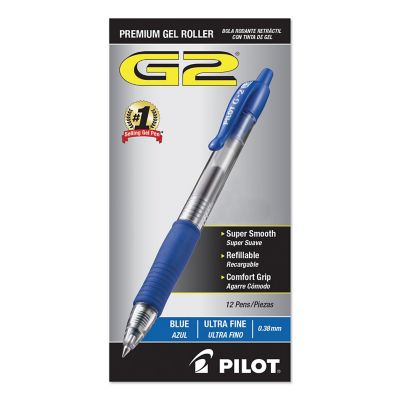 Image showing  G2 Premium Retractable Gel Pens, 0.38 mm, Blue Ink, Clear/Blue Barrel, 12-Pack