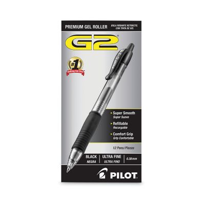 Image showing  G2 Premium Retractable Gel Pens, 0.38 mm, Black Ink, Clear/Black Barrel, 12-Pack