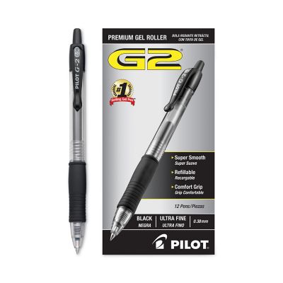 Image showing  G2 Premium Retractable Gel Pens, 0.38 mm, Black Ink, Clear/Black Barrel, 12-Pack