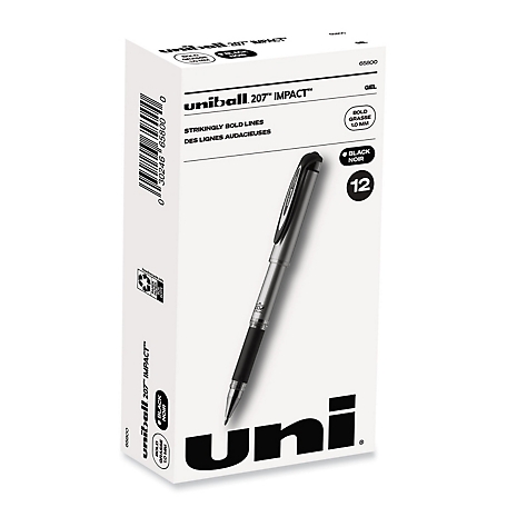 uni-ball 207 Impact Stick Gel Pens, Black, Bold 1 mm, 12-Pack