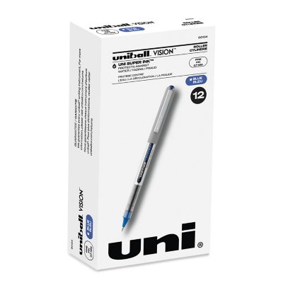 uni-ball Vision Stick Roller Ball Pens, Blue, Fine 0.7 mm Tip, 12-Pack