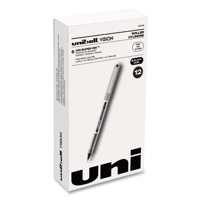 uni-ball Vision Stick Roller Ball Pens, Black, Fine 0.7 mm Tip, 12-Pack