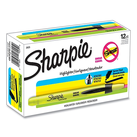 Sharpie Accent Retractable Highlighters, Chisel Tip, Fluorescent Yellow, 12-Pack