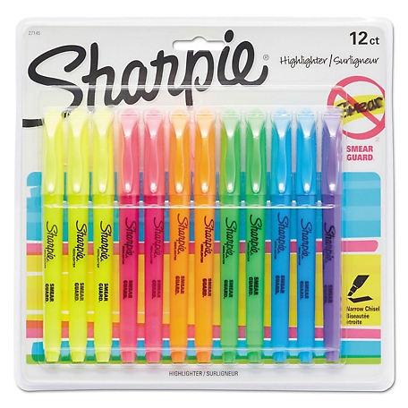 Sharpie Pocket Style Highlighters, Chisel Tip, Assorted Colors, 12-Pack