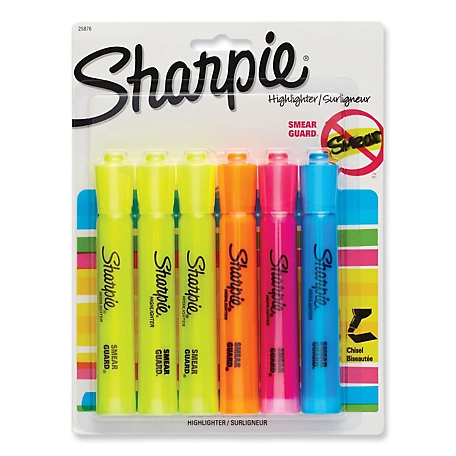 Sharpie Tank Style Highlighters, Chisel Tip, Assorted Colors, 6-Pack