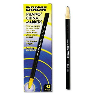 Dixon China Markers, Black, 12-Pack