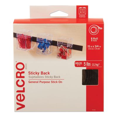 Velcro Brand Sticky-Back Fasteners with Dispenser, 0.75 in. x 15 ft., Black