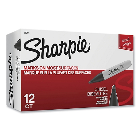 Sharpie Chisel Tip Permanent Markers, Medium, Black, 12-Pack