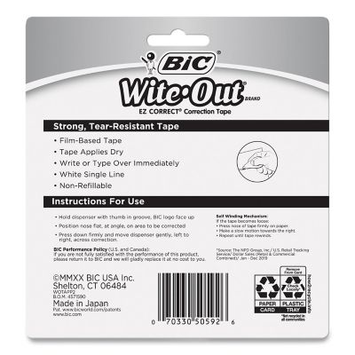 Image showing  Wite-Out EZ Correct Correction Tape, Non-Refillable, 1/6 in. x 472 in., 2-Pack