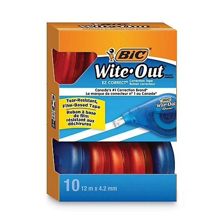 BIC Wite-Out EZ Correct Correction Tape, Non-Refillable, 1/6 in. x 472 in., 10-Pack