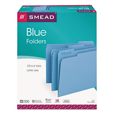 Smead Colored File Folders, 1/3-Cut Tabs, Letter Size, Blue, 100-Pack