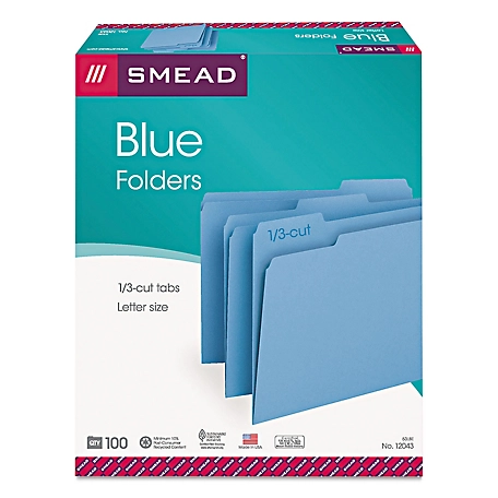 Smead Colored File Folders, 1/3-Cut Tabs, Letter Size, Blue, 100 pk.