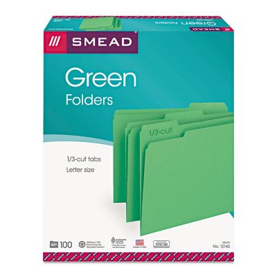 Smead Colored File Folders, 1/3-Cut Tabs, Letter Size, Green, 100-Pack